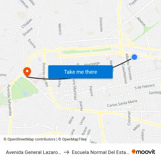 Avenida General Lazaro Cardenas 414 to Escuela Normal Del Estado De Durango map