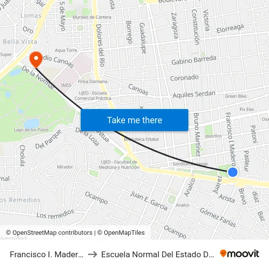 Francisco I. Madero 615d to Escuela Normal Del Estado De Durango map