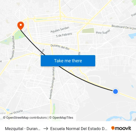 Mezquital - Durango 285 to Escuela Normal Del Estado De Durango map