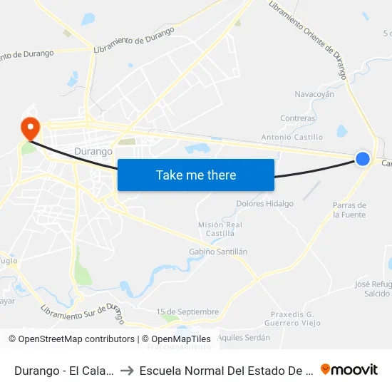 Durango - El Calabazal to Escuela Normal Del Estado De Durango map