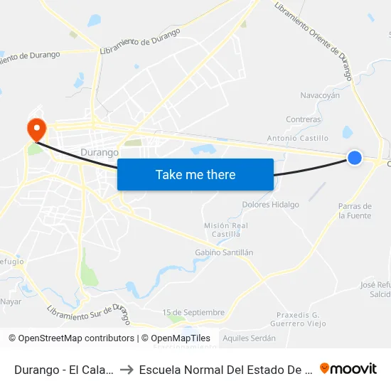 Durango - El Calabazal to Escuela Normal Del Estado De Durango map