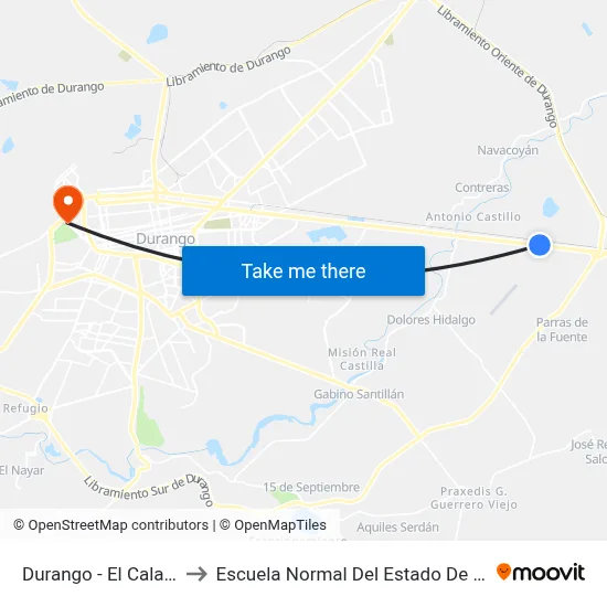 Durango - El Calabazal to Escuela Normal Del Estado De Durango map