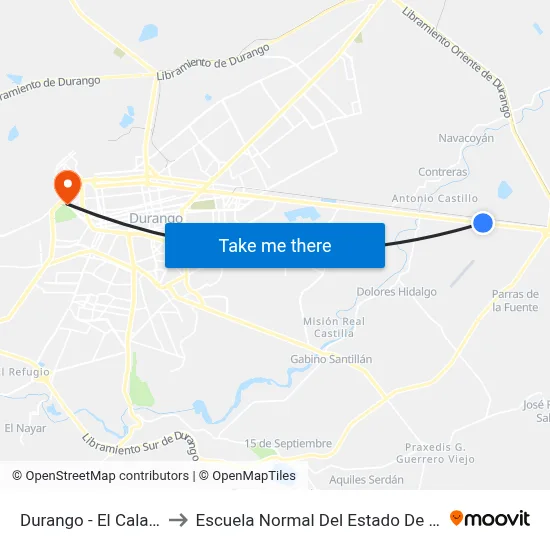 Durango - El Calabazal to Escuela Normal Del Estado De Durango map