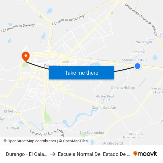 Durango - El Calabazal to Escuela Normal Del Estado De Durango map