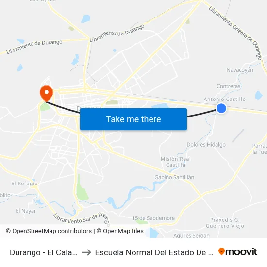 Durango - El Calabazal to Escuela Normal Del Estado De Durango map