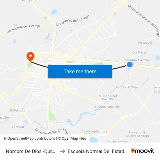 Nombre De Dios -Durango, 12922 to Escuela Normal Del Estado De Durango map