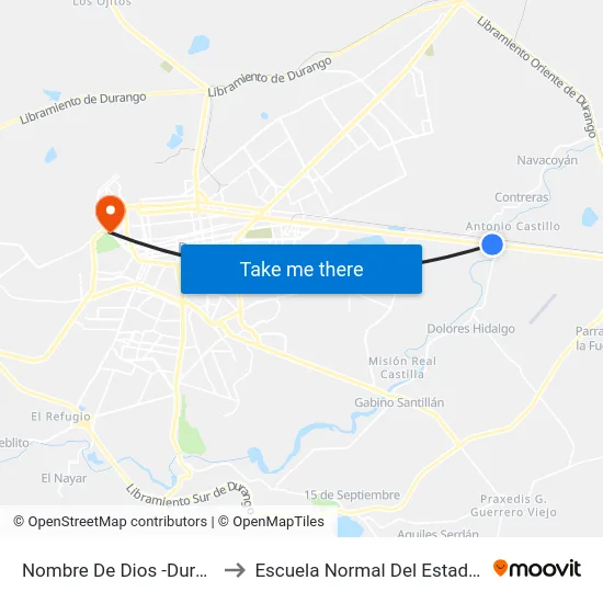 Nombre De Dios -Durango, 12922 to Escuela Normal Del Estado De Durango map
