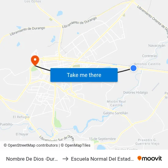 Nombre De Dios -Durango, 12922 to Escuela Normal Del Estado De Durango map
