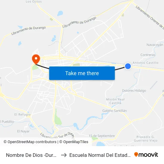Nombre De Dios -Durango, 12922 to Escuela Normal Del Estado De Durango map