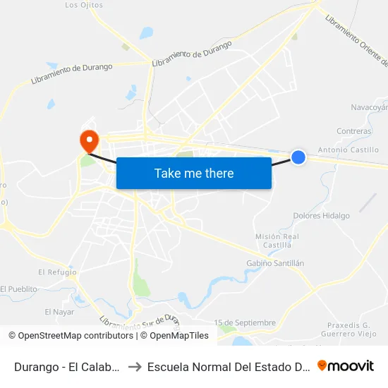 Durango - El Calabazal, 44 to Escuela Normal Del Estado De Durango map