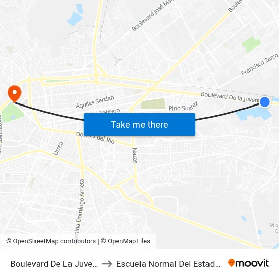 Boulevard De La Juventud, 1500 to Escuela Normal Del Estado De Durango map