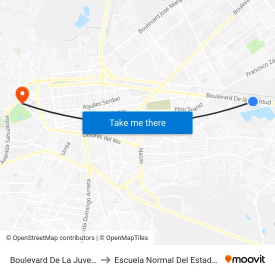 Boulevard De La Juventud, 1106 to Escuela Normal Del Estado De Durango map
