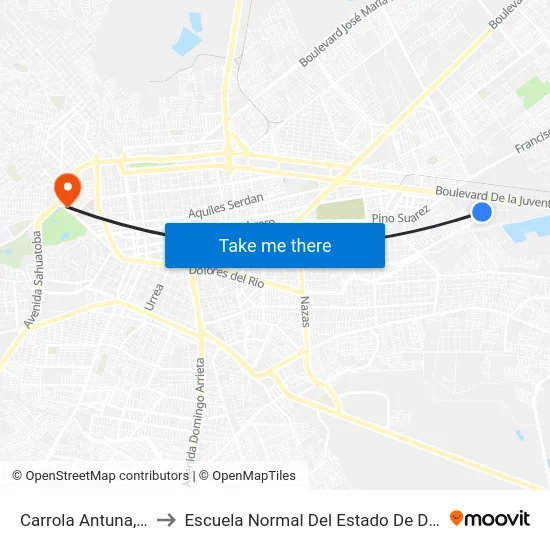 Carrola Antuna, 107 to Escuela Normal Del Estado De Durango map