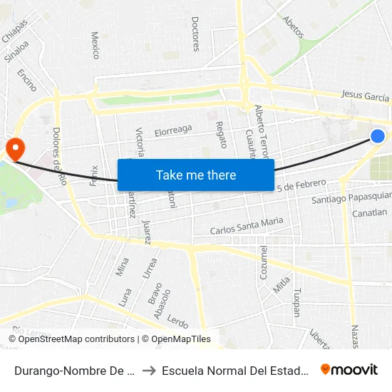 Durango-Nombre De Dios, 2124 to Escuela Normal Del Estado De Durango map