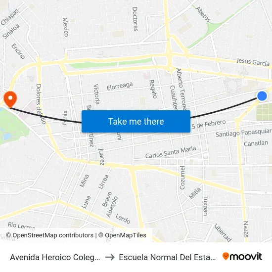 Avenida Heroico Colegio Militar, 202 to Escuela Normal Del Estado De Durango map