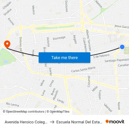 Avenida Heroico Colegio Militar, 208 to Escuela Normal Del Estado De Durango map