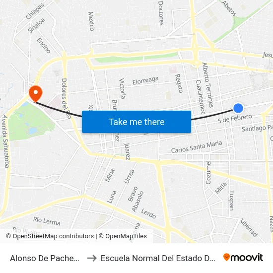 Alonso De Pacheco, 240 to Escuela Normal Del Estado De Durango map