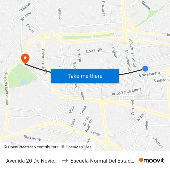 Avenida 20 De Noviembre, 1125 to Escuela Normal Del Estado De Durango map