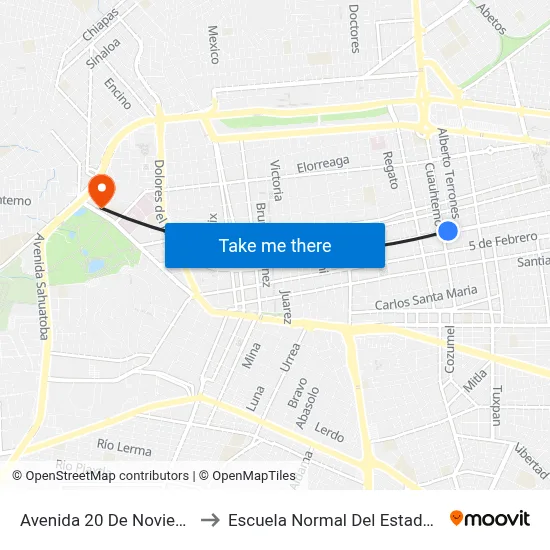 Avenida 20 De Noviembre, 509a to Escuela Normal Del Estado De Durango map