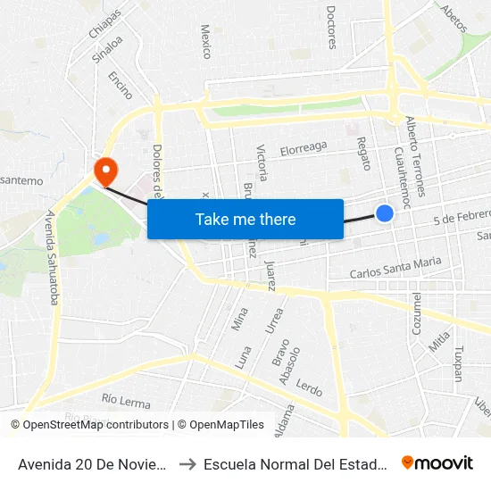 Avenida 20 De Noviembre, 405a to Escuela Normal Del Estado De Durango map