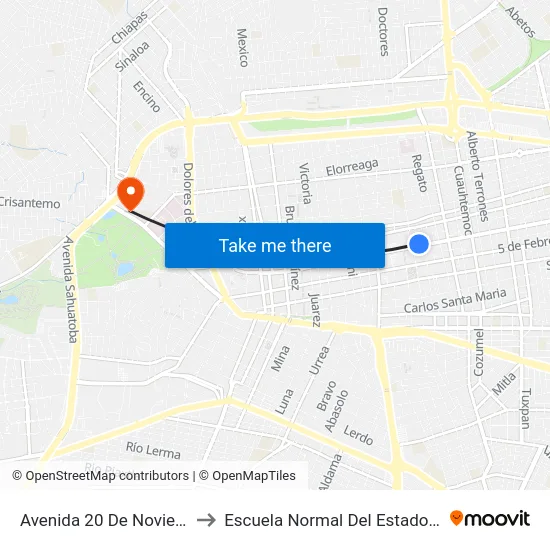 Avenida 20 De Noviembre, 315 to Escuela Normal Del Estado De Durango map