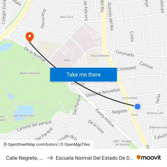 Calle Negrete, 1217 to Escuela Normal Del Estado De Durango map