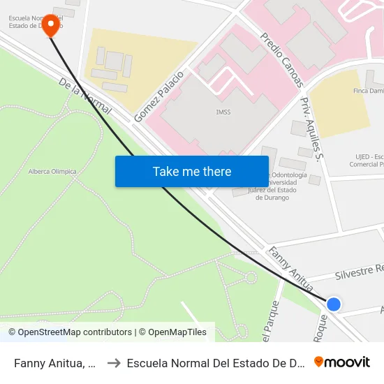 Fanny Anitua, 1604 to Escuela Normal Del Estado De Durango map