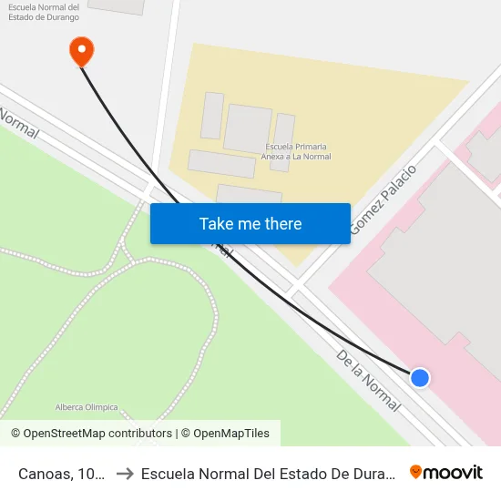 Canoas, 1010 to Escuela Normal Del Estado De Durango map