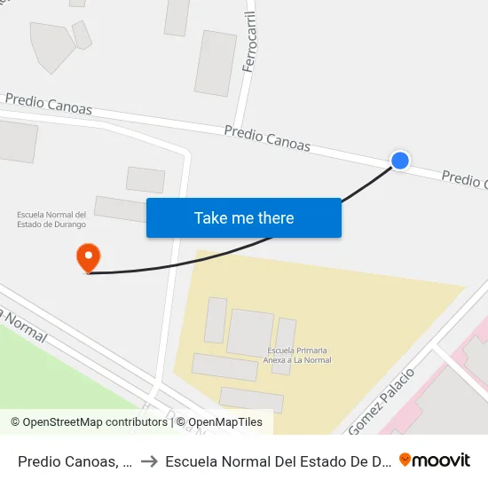 Predio Canoas, Sn-S to Escuela Normal Del Estado De Durango map