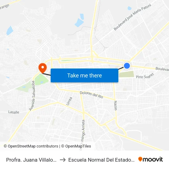 Profra. Juana Villalobos, 405b to Escuela Normal Del Estado De Durango map