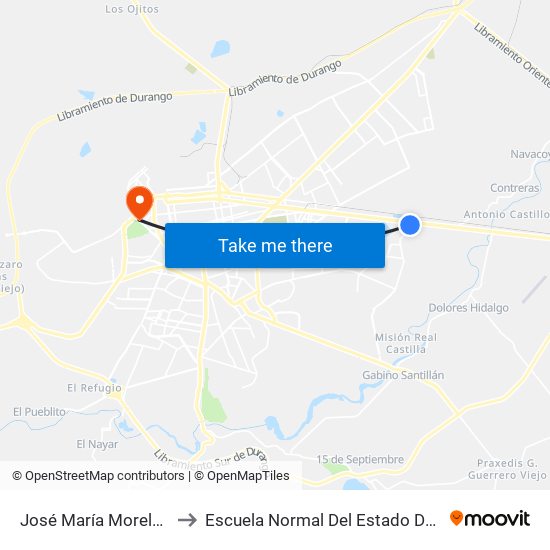 José María Morelos, 217 to Escuela Normal Del Estado De Durango map