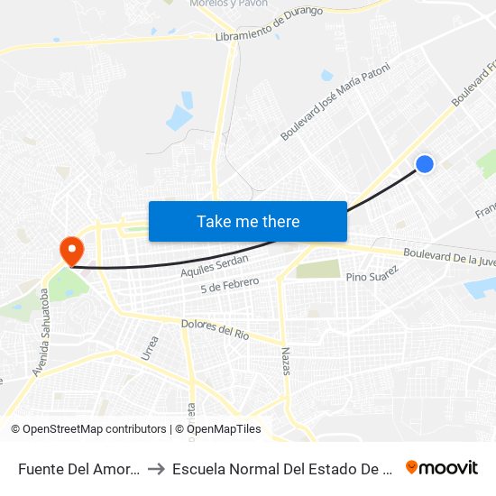 Fuente Del Amor, 301 to Escuela Normal Del Estado De Durango map
