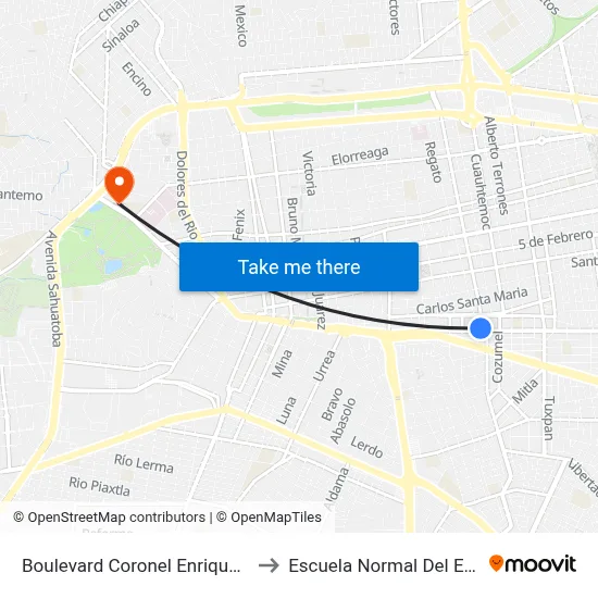 Boulevard Coronel Enrique Carrola Antuna, 811 to Escuela Normal Del Estado De Durango map
