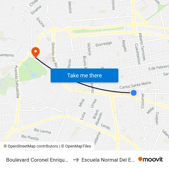 Boulevard Coronel Enrique Carrola Antuna, 703 to Escuela Normal Del Estado De Durango map