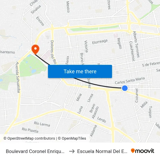 Boulevard Coronel Enrique Carrola Antuna, 605 to Escuela Normal Del Estado De Durango map