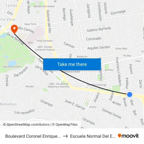 Boulevard Coronel Enrique Carrola Antuna, 1109 to Escuela Normal Del Estado De Durango map