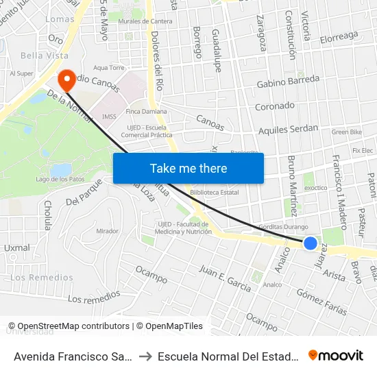 Avenida Francisco Sarabia, 1000 to Escuela Normal Del Estado De Durango map