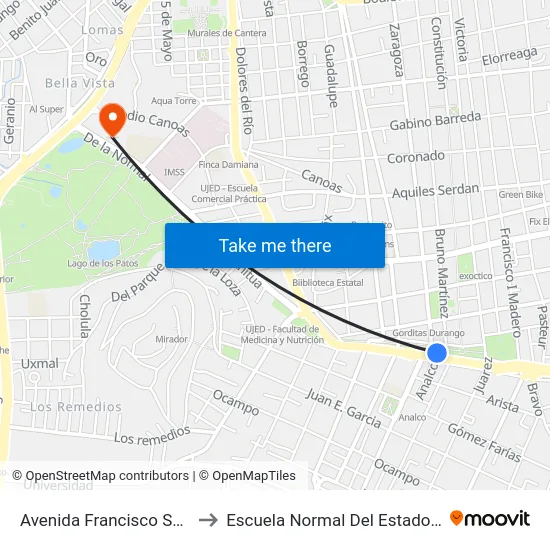 Avenida Francisco Sarabia, 801 to Escuela Normal Del Estado De Durango map
