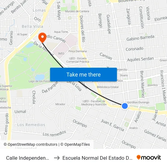 Calle Independencia, 508 to Escuela Normal Del Estado De Durango map