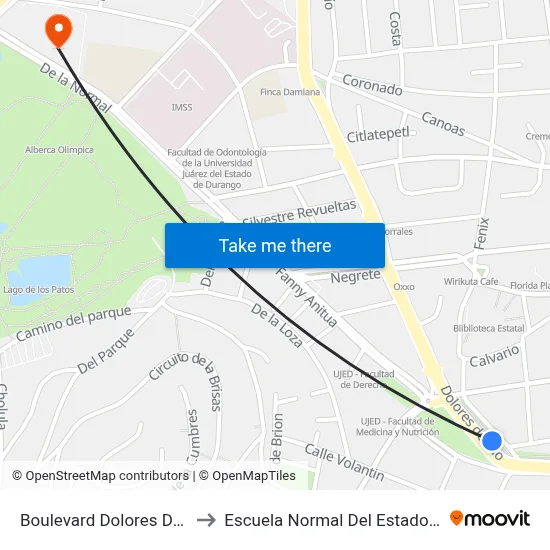 Boulevard Dolores Del Río, 401 to Escuela Normal Del Estado De Durango map