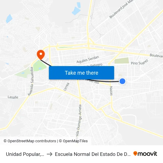 Unidad Popular, 544 to Escuela Normal Del Estado De Durango map