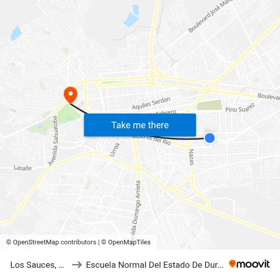 Los Sauces, 200 to Escuela Normal Del Estado De Durango map