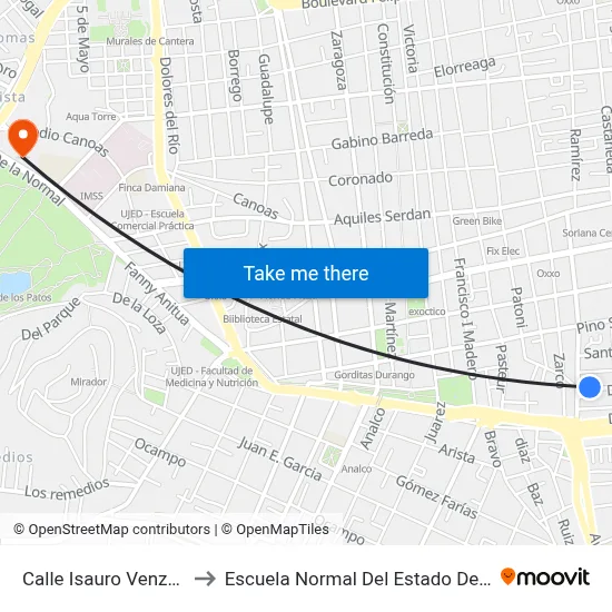 Calle Isauro Venzor, 205 to Escuela Normal Del Estado De Durango map