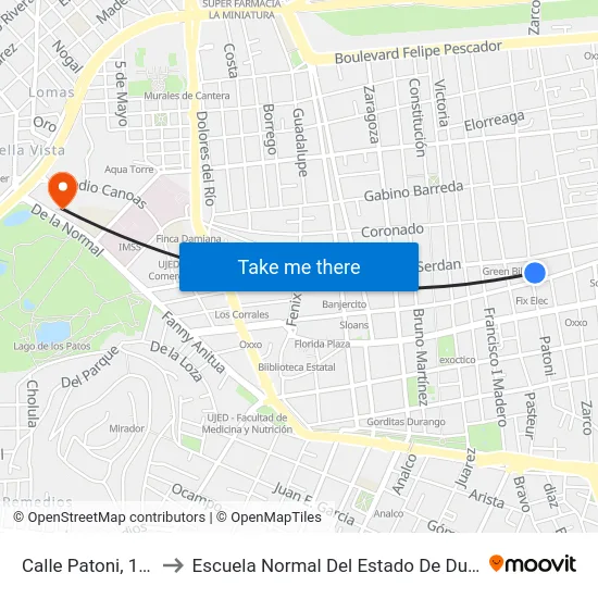 Calle Patoni, 104b to Escuela Normal Del Estado De Durango map
