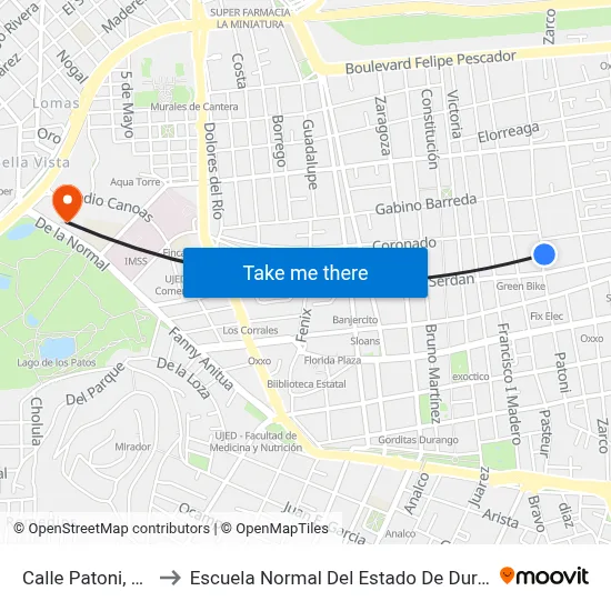 Calle Patoni, 122 to Escuela Normal Del Estado De Durango map