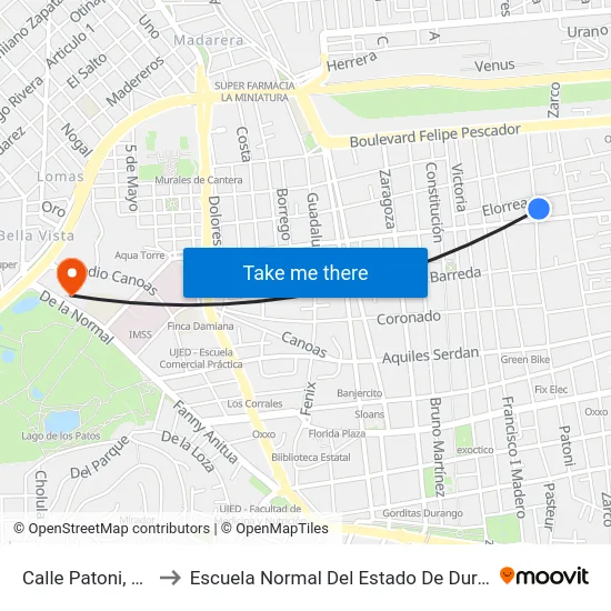 Calle Patoni, 414 to Escuela Normal Del Estado De Durango map