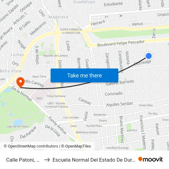 Calle Patoni, 516 to Escuela Normal Del Estado De Durango map