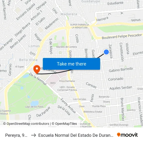 Pereyra, 944 to Escuela Normal Del Estado De Durango map