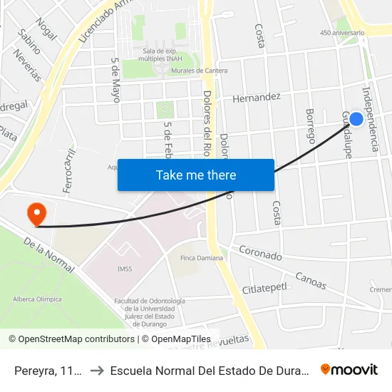 Pereyra, 1114 to Escuela Normal Del Estado De Durango map