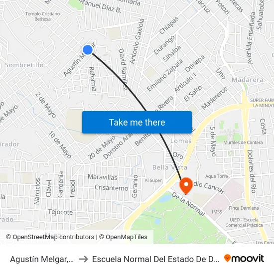 Agustín Melgar, 116 to Escuela Normal Del Estado De Durango map